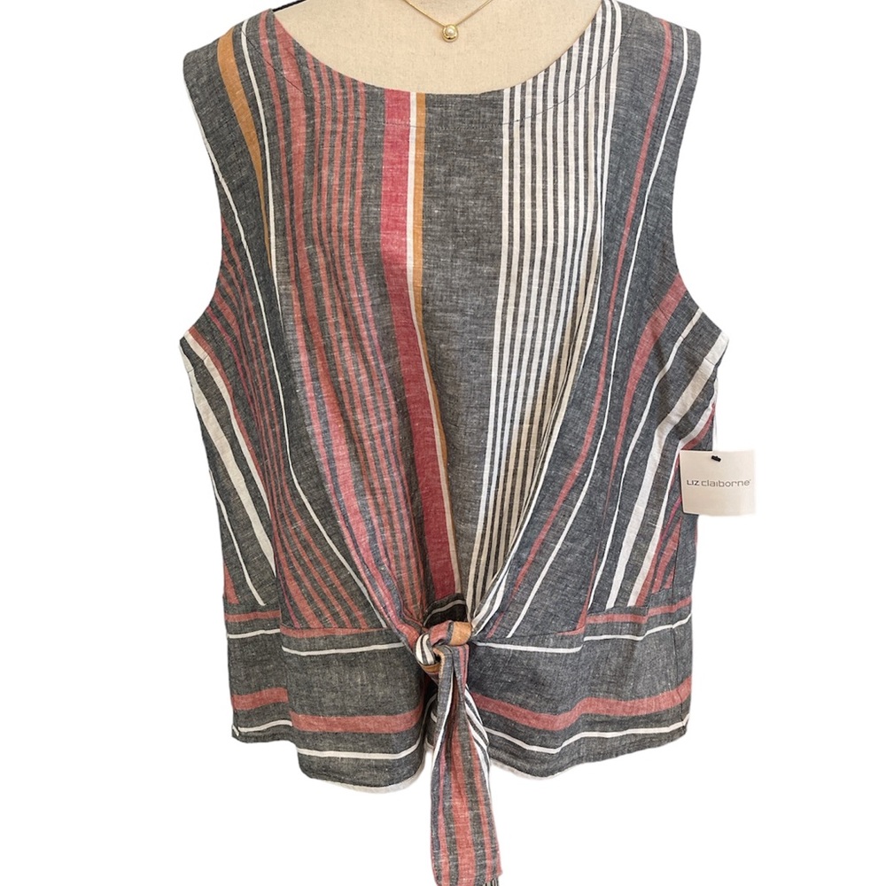 Liz Claiborne Striped Sleeveless Blouse - Gray, Pink, White